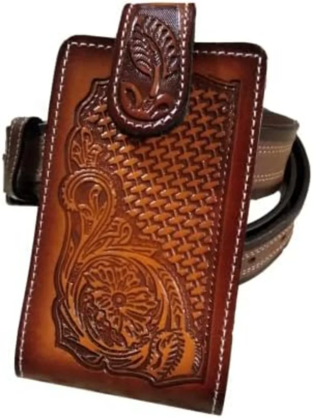 Authentic Leather Western Cell Phone Case for Belt - Magnetic Closure, Universal